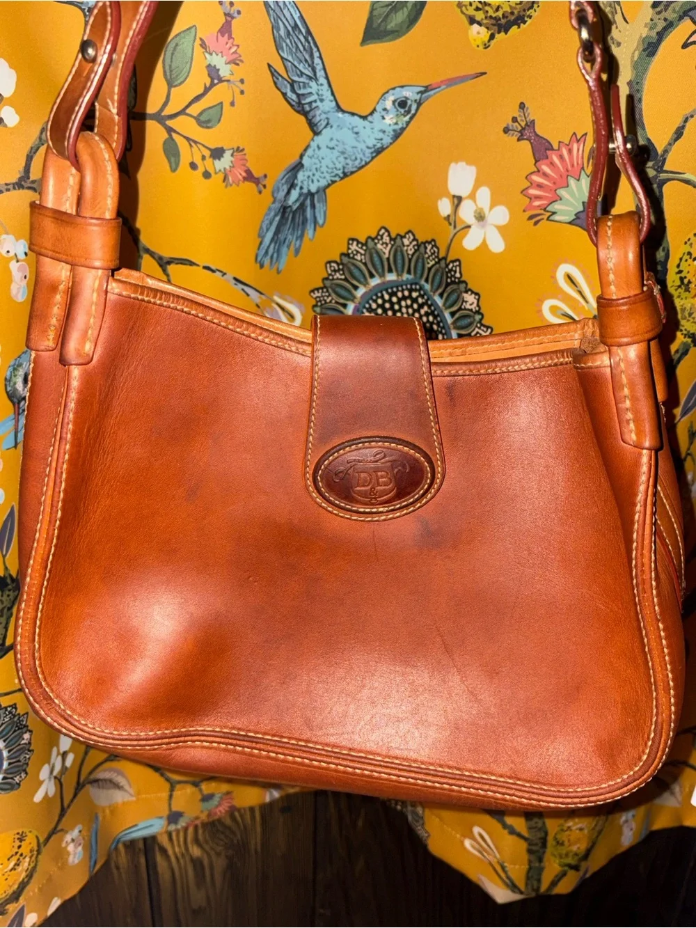 Dooney & Bourke Vintage hobo and Tan Leather and Brown Logo Canvas Bucket Bag